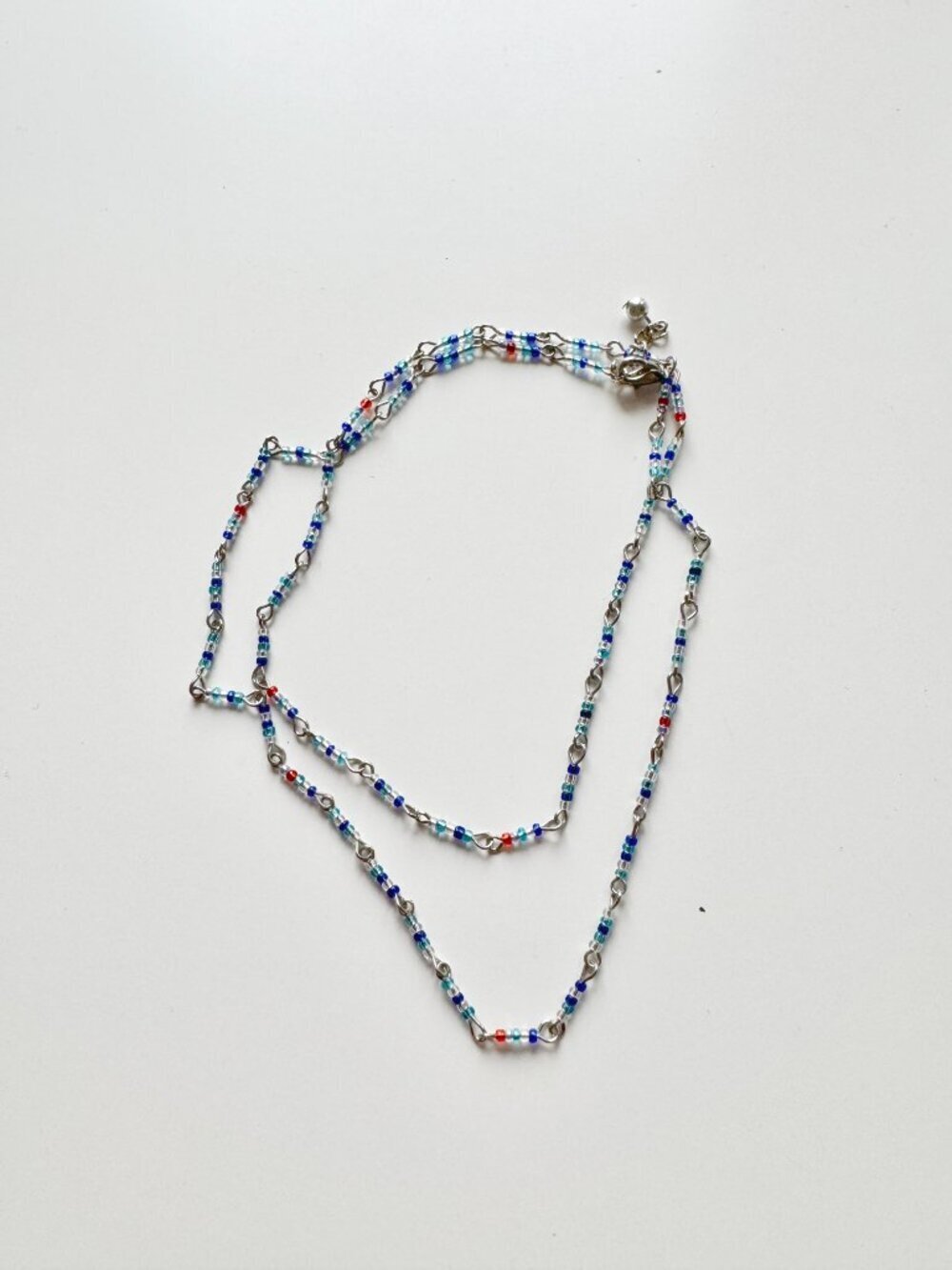 Vintage Y2K Unbranded Silver Tone Blue Beaded Chain Necklace